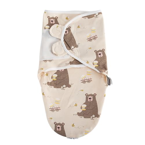 Baby Swaddle Blanket with 2-Way Zipper - Soft Cotton Adjustable Sleep Sack for Newborns (Honey Bear, Medium/Large 3-6 Months)