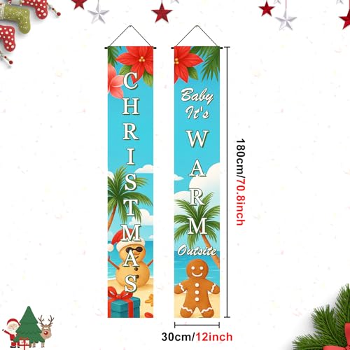 Tropical Christmas Porch Banners - Beach Snowman & Gingerbread Man