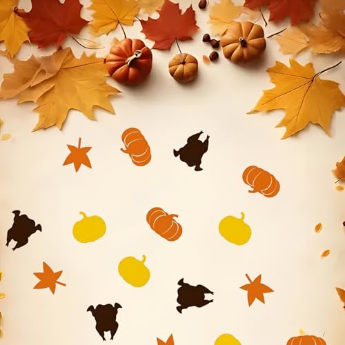 Fall Confetti Thanksgiving Table Decorations Maple Leaves and Pumpkins