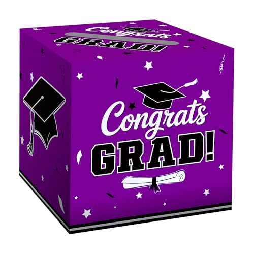 Graduation Card Box 2026 - Elegant Gift Holder, Purple, 9x9x9 in