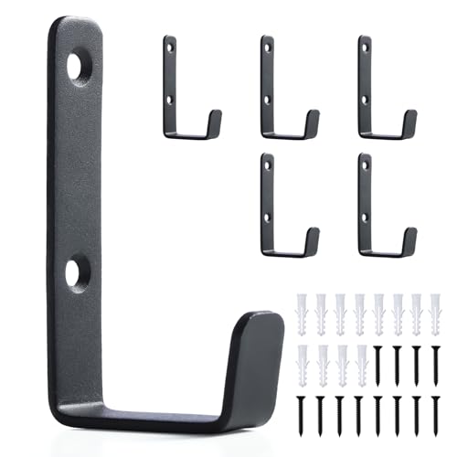 IBERDE Black Heavy Duty Stainless Steel Wall Hooks (6 Pack) for Garage, Coat, Towel & More