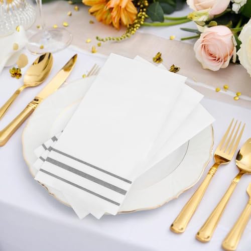 Slergut Silver Disposable Paper Napkins 100 Pack for Bathroom & Events