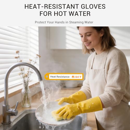 ThxToms Heavy Duty Rubber Cleaning Gloves, 20 Mil Extra Thick, Large, 3 Pairs