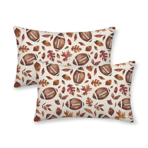 Sorktse Fall Throw Pillow Covers, 12x20 Pumpkin Football Maple Leaf Set of 2