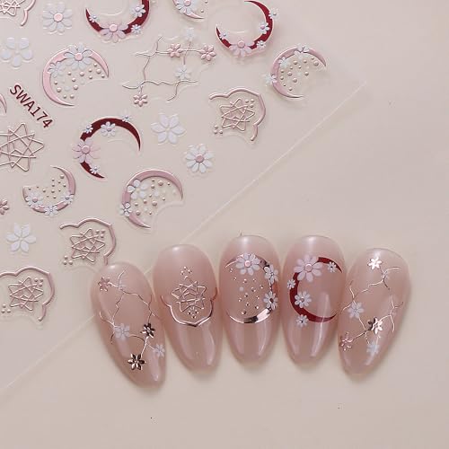 Floral Nail Art Stickers Daisy Flowers Rose Gold Moon Lace Decals 4Pcs