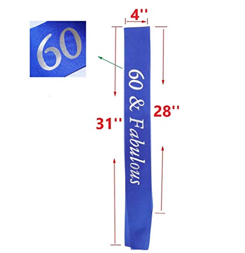 60th Birthday Sash - Silver & Blue '60 & Fabulous' for Men & Women