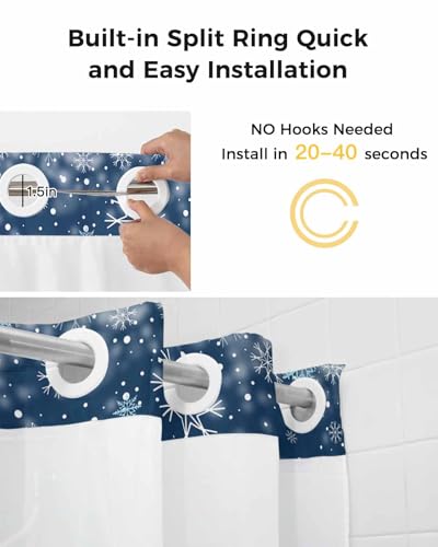 Blue Christmas Shower Curtain with Snap-in Liner - 66x72 Inches - Snowman Winter Design