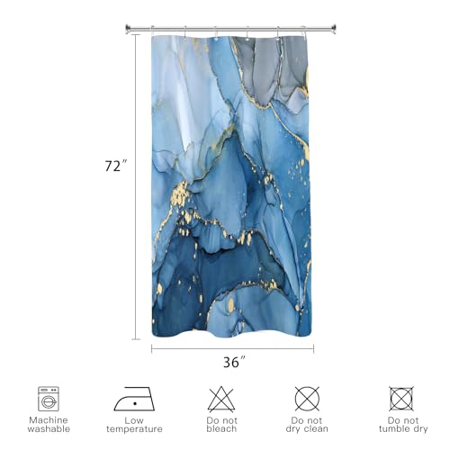 Blue Marble Shower Curtain 36x72 Inch Modern Abstract Bathroom Decor - BayNook