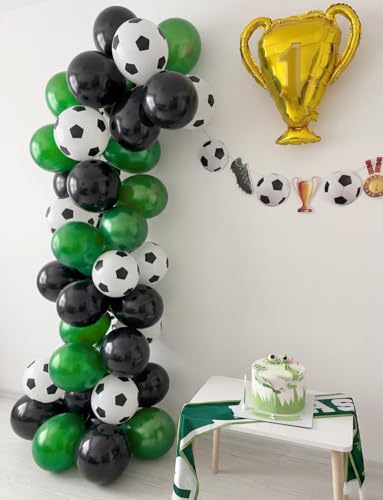 50 Pcs Soccer Balloons - 12 Inch Green & Black Latex Birthday Decorations