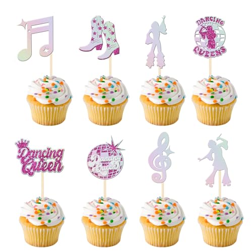 16PCS Glitter Music Note Cupcake Toppers for 70s Disco Parties