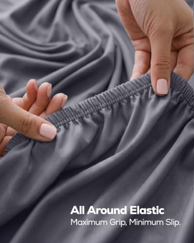 Utopia Bedding Pack of 2 Full Fitted Microfiber Sheets Up to 15 Inch Deep Pocket - Grey