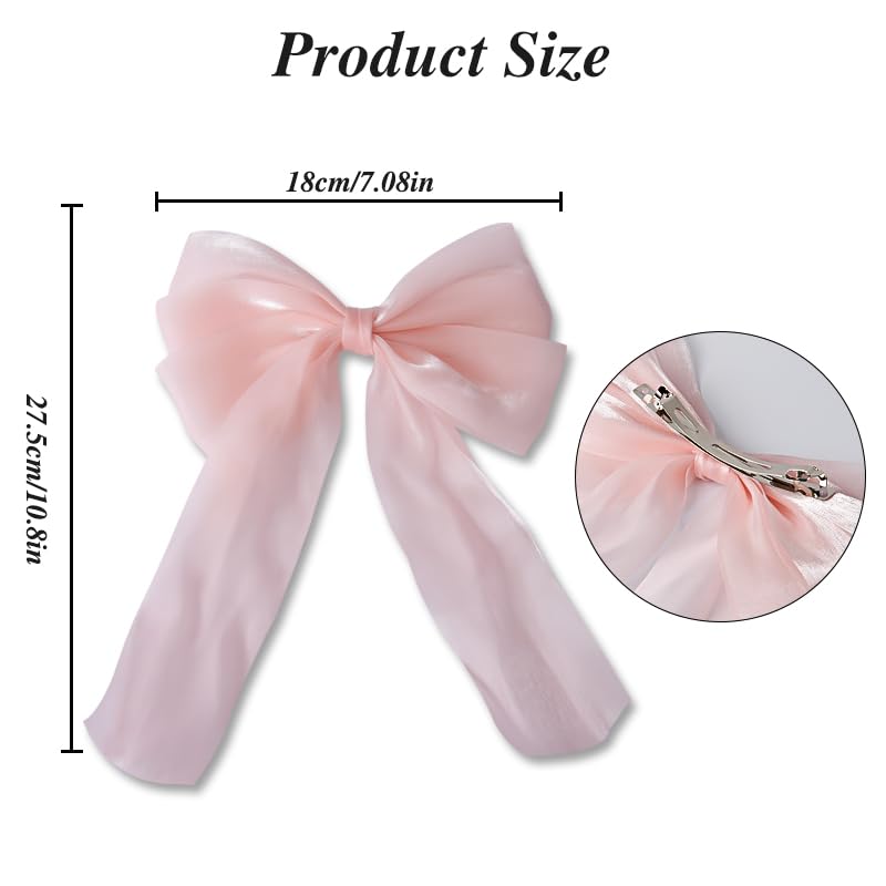 Light Pink Tulle Hair Bow Clip with Tassels Coquette French Barrette