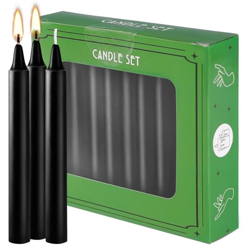20-Pack Black Taper Candles - Smokeless, Long-Burning, Non-Dripping