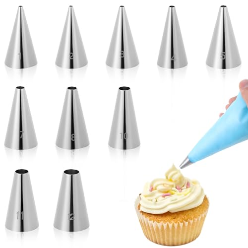 Cobee 10Pcs Stainless Steel Round Piping Tips Set for Cake Decorating