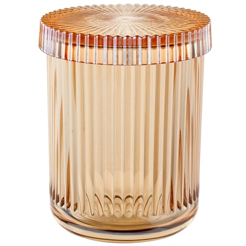 rejomiik Amber Thick Glass Qtip Holder with Lid - 1 Pack Apothecary Jars