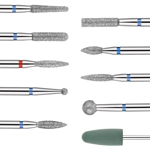 Nail Drill Bit Set 10-Piece Professional Diamond Cuticle Removal Bits
