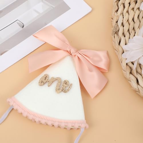 Pink Glitter Birthday Hat for 1 Year Old Girl - Bow Theme