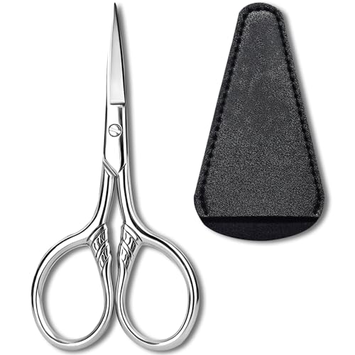 Kootinn Small Stainless Steel Facial Hair Scissors with Leather Case