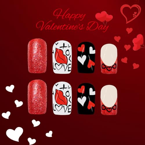 Valentine's Day Red French Tip Press on Nails Short Square Fake Nails