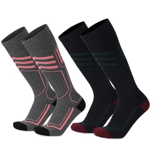 2 Pairs Merino Wool Ski Socks for Men Women, Thick Winter Warm Skiing Socks for Skiing,Hiking,Cysing