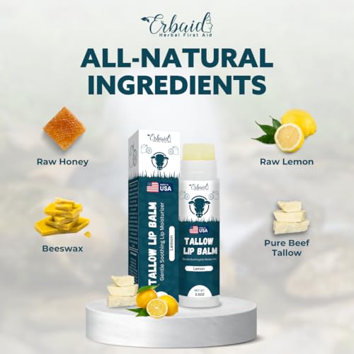 Grass-Fed Beef Tallow Lip Balm with Beeswax & Lemon - Hydrating Chapstick