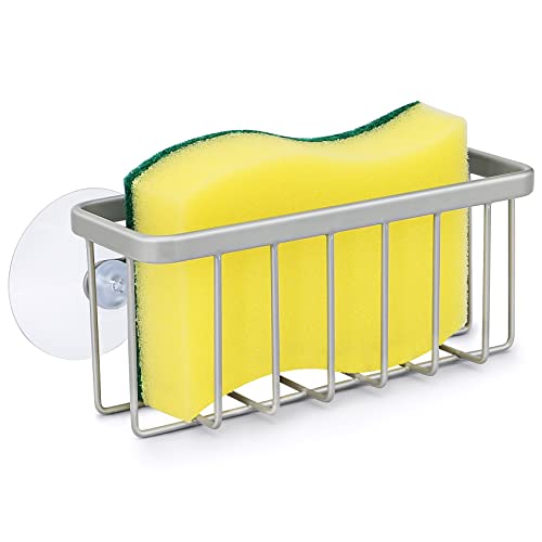 HLOOL Kitchen Sink Sponge Holder - Silver Caddy for Brushes & Soap
