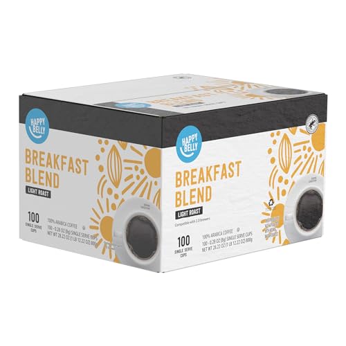Happy Belly Breakfast Blend Coffee Pods, Light Roast, 100 Count (Pack of 2)