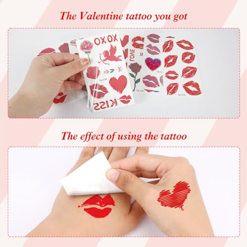 Konsait Valentine's Day Temporary Tattoos, 10 Sheets Heart Rose Fake Tattoos
