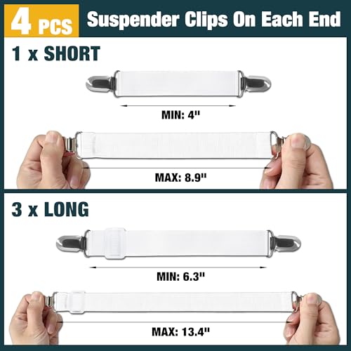 Ironing Board Cover Clips - 4 Pack Adjustable Elastic Fasteners (White)