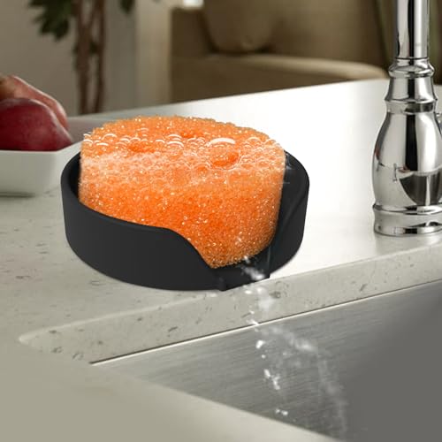 OKeanu Silicone Sponge Holder for Kitchen Sink - 4.7" Black Sink Caddy