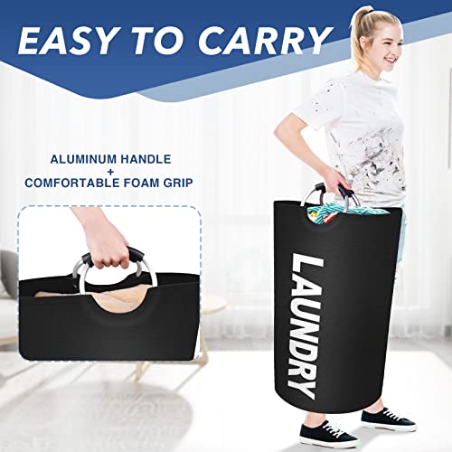 90L Waterproof Collapsible Laundry Hamper with Foam Handles - Black