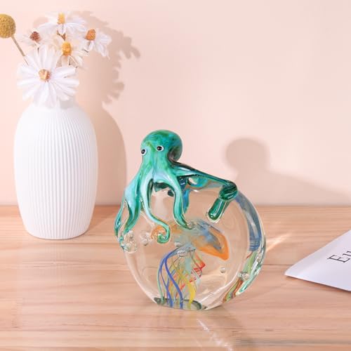 Blue Orange Glass Octopus Jellyfish Sea Creature Sculpture Home Decor Office Paperweight