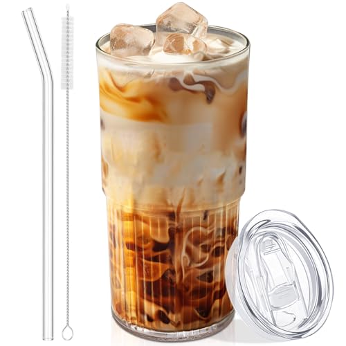 Luiaiog 18.5oz Reusable Glass Tumbler with Lid and Straw - Clear