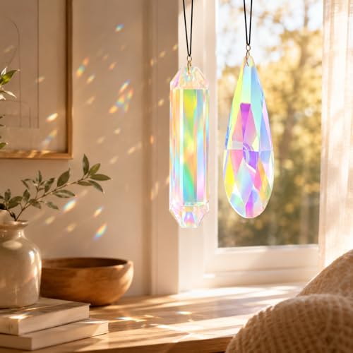 OULANITE Crystal Sun Catchers for Windows - 2 Pack Rainbow Prism Decor
