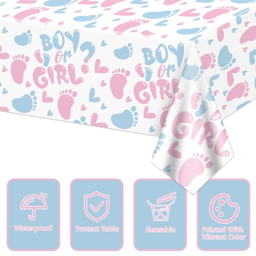 Gender Reveal Tablecloth 2-Pack, Pink and Blue Party Table Covers 51x86 Inch