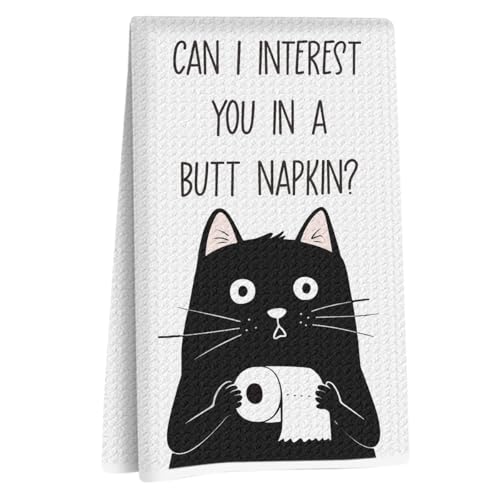 Humorous Toilet Cat Hand Towels - Funny Cat Kitchen Bathroom Decor Gift for Women