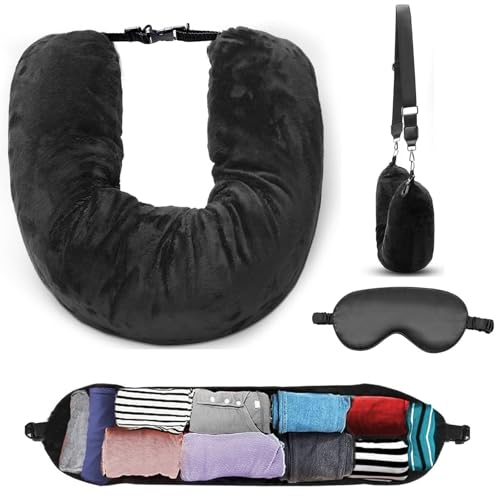 Nenkarn Stuffable Travel Neck Pillow Cover and Eye Mask Set