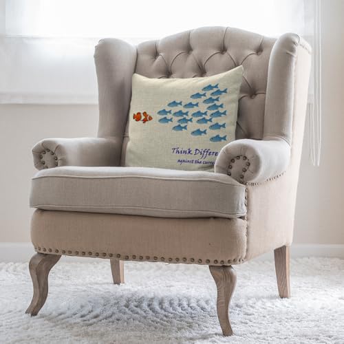 Moslion Many Fishes Throw Pillow Cover 18x18 Inch Cotton Linen - Pack of 1