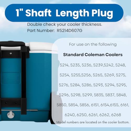 2 Packs Cooler Drain Plug Replacement for Coleman Coolers-1" Shaft Length Cooler Drain Plug Kit,Cooler Parts Accessories Fits Most Coolers