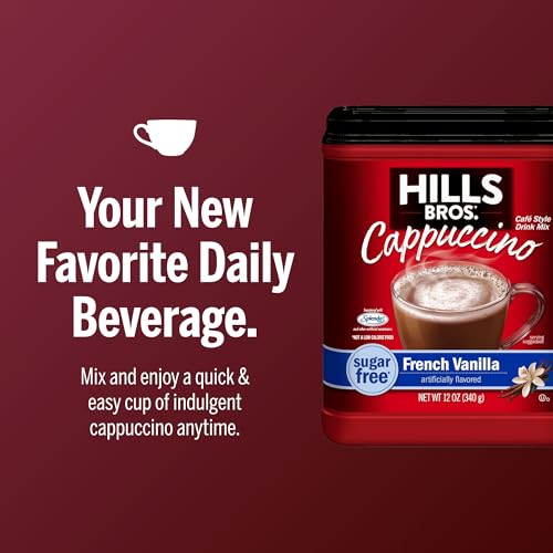 Hills Bros. Sugar-Free French Vanilla Cappuccino Mix, 12 oz - Instant Coffeehouse Quality