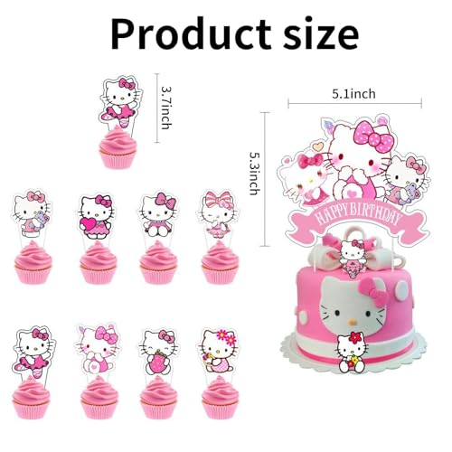 25 Pcs Pink Anime Birthday Cake & Cupcake Toppers Set