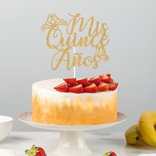 Mis Quince Años Cake Topper - Elegant Gold 15th Birthday Decoration