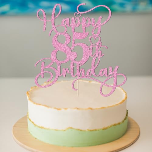 Pink Glitter 85th Birthday Cake Topper - Pre-Assembled Party Decor