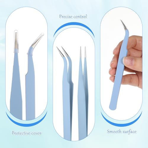 JJUNW 6PCS Stainless Steel Precision Tweezers Set with Protective Caps