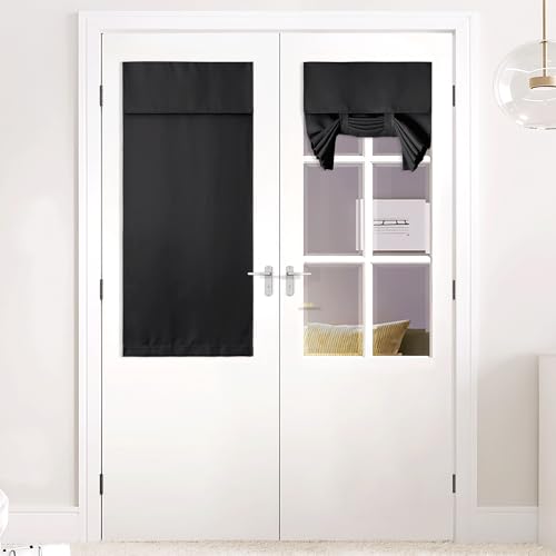 NICETOWN Blackout French Door Curtain for Small Half Window 26"W x 50"L Black