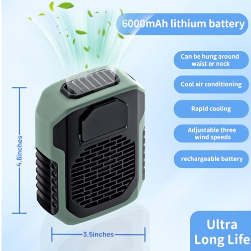 UHOUSEST Portable Waist Fan, 6000mAh Rechargeable Wearable Fan - Green