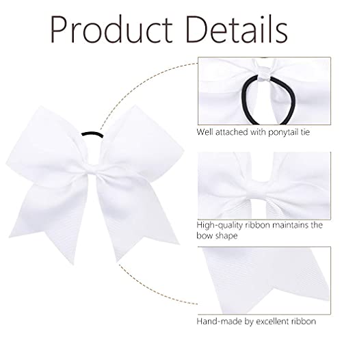 OAOLEER 8-Inch Large White Cheer Bow Ponytail Holder with Elastic Band