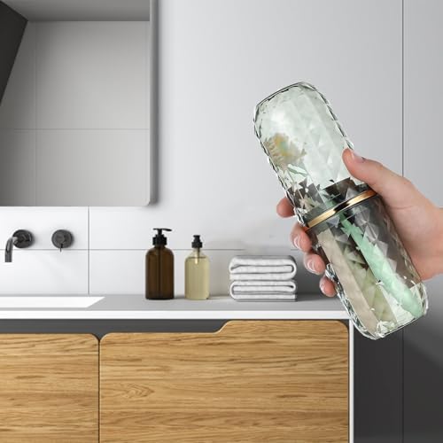 Awleynz Green Travel Toothbrush Holder with Cover & Cup - Bathroom Organizer