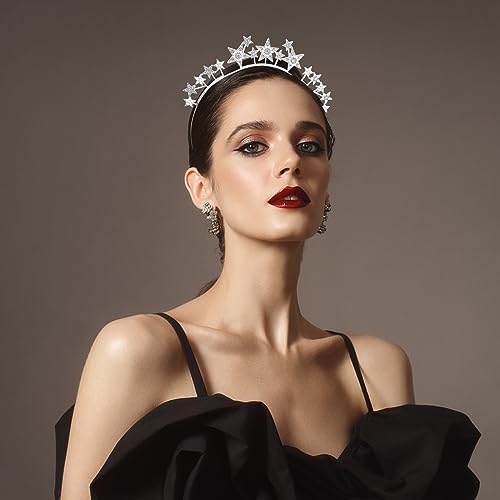 Star Halo Crown Silver Headpiece Rhinestone Tiara for Women