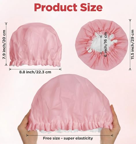 Terry Lined Shower Cap Pink Reusable Waterproof Bath Hair Cap